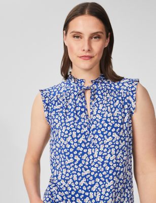 M&S Hobbs Womens Floral Tie Neck Sleeveless Blouse