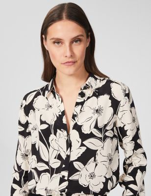 M&S Hobbs Womens Floral Collared Long Sleeve Longline Shirt