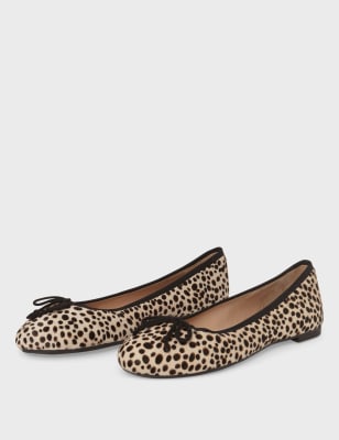 M&S Hobbs Womens Leather Animal Print Flat Ballet Pumps - 38 - Beige Mix, Beige Mix