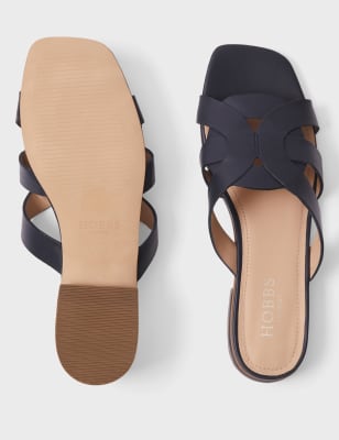 M&S Hobbs Womens Leather Flat Sliders - 36 - Navy, Navy,White
