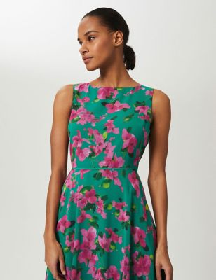 M&S Hobbs Womens Carly Floral Waisted Midi Skater Dress