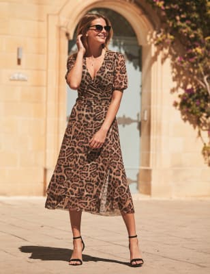 Animal Print V-Neck Waisted Midi Wrap Dress | SOSANDAR | M\u0026S