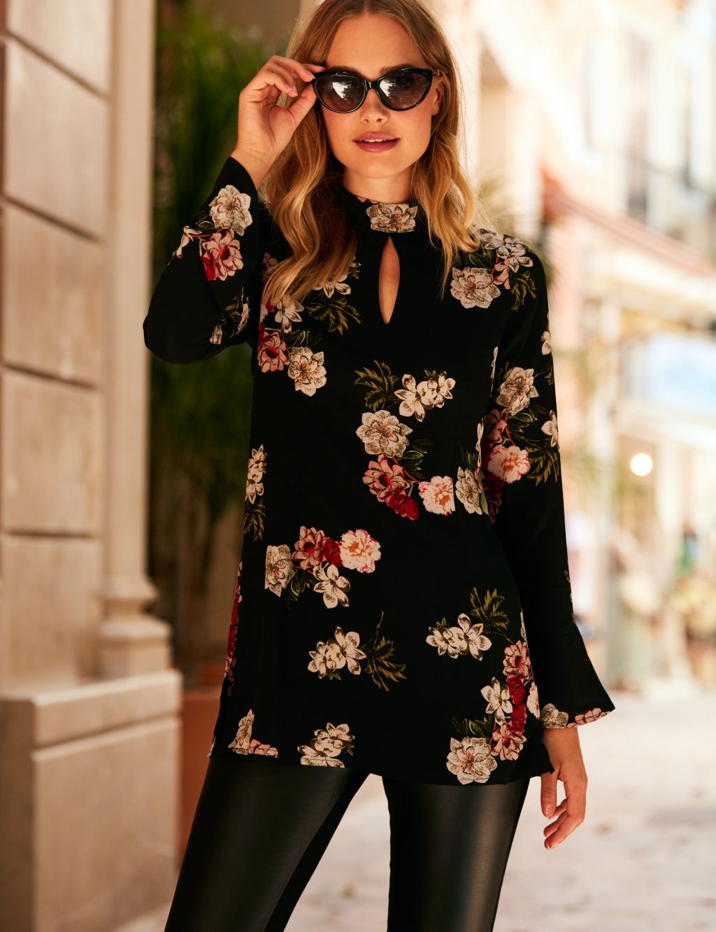 Floral High Neck Long Sleeve Top image 1
