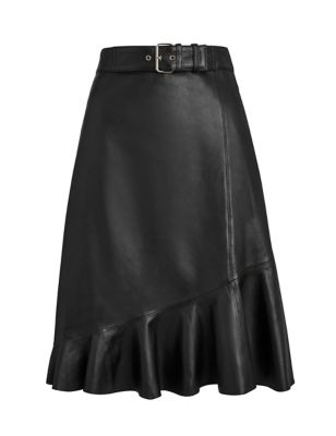 M&S Sosandar Womens Leather Ruffle A-Line Skirt