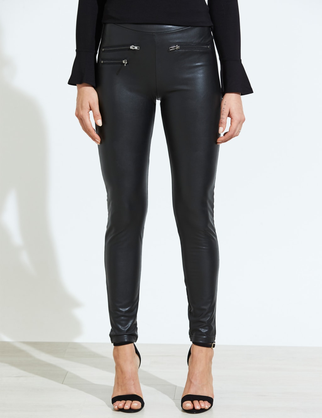 Leather Look High Waisted Leggings image 4