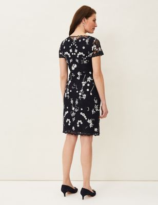 M&S Phase Eight Womens Floral Embroidered Round Neck Shift Dress