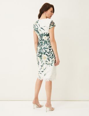 M&S Phase Eight Womens Floral Lace Round Neck Dress