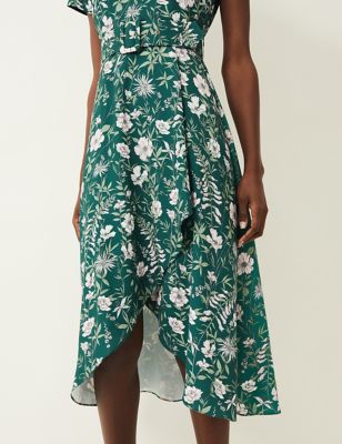 M&S Phase Eight Womens Floral Round Neck Belted Midi Dress