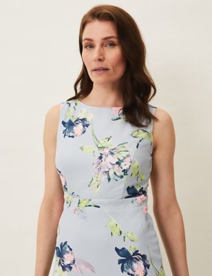 M&S Phase Eight Womens Floral Slash Neck Fitted Dress