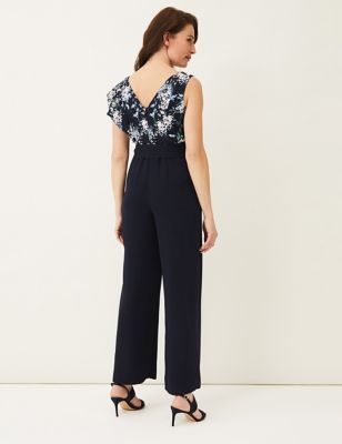 M&S Phase Eight Womens Floral Belted Frill Detail Jumpsuit