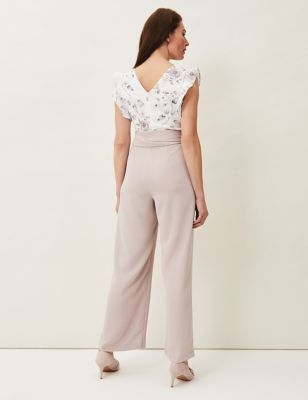 M&S Phase Eight Womens Floral Tie Front Waisted Jumpsuit