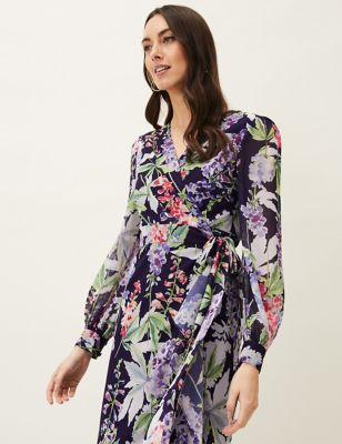 M&S Phase Eight Womens Floral V-Neck Tie Front Maxi Wrap Dress