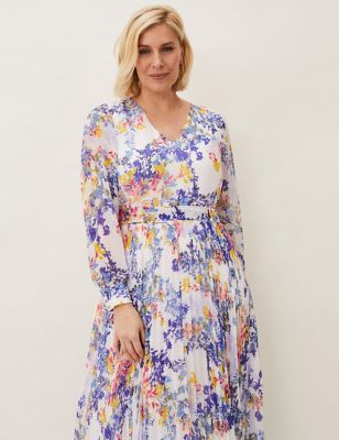 M&S Phase Eight Womens Floral V-Neck Waisted Maxi Dress
