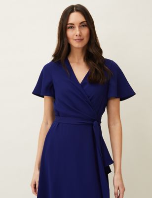 M&S Phase Eight Womens Tie Front Frill Detail Midi Wrap Dress