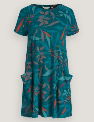 M&S Seasalt Cornwall Womens Pure Cotton Floral Swing Dress - 8 - Teal, Teal