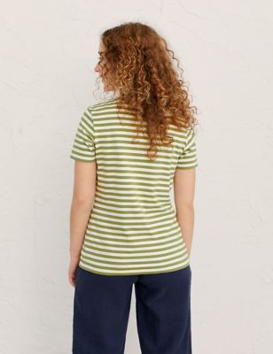 M&S Seasalt Cornwall Womens Pure Cotton Striped Slash Neck T-Shirt