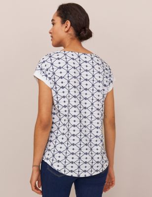 M&S White Stuff Womens Pure Cotton Geometric Embroidered T-Shirt