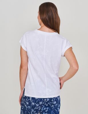 M&S White Stuff Womens Pure Cotton Embroidered Notch Neck T-Shirt