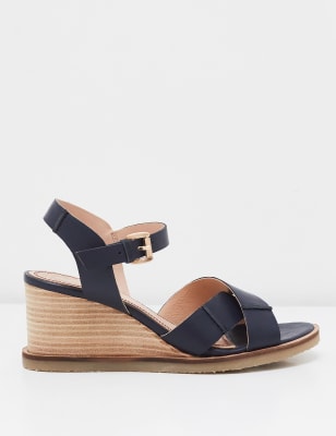 M&S White Stuff Womens Leather Ankle Strap Wedge Sandals - 4 - Navy, Navy