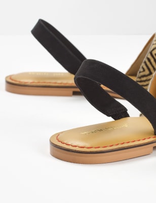 M&S White Stuff Womens Leather Zigzag Print Flat Mules - 3 - Black Mix, Black Mix,Navy