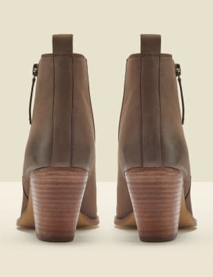 M&S Sosandar Womens Leather Western Block Heel Ankle Boots - 6 - Taupe, Taupe