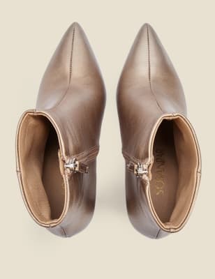 M&S Sosandar Womens Leather Block Heel Pointed Ankle Boots - 6 - Gold, Gold