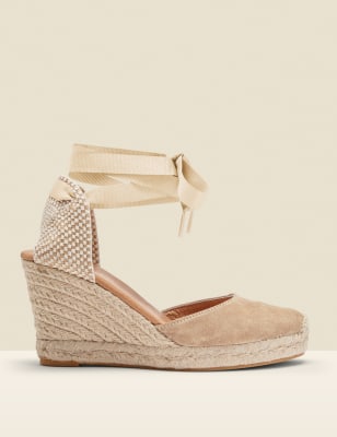 M&S Sosandar Womens Suede Lace Up Wedge Espadrilles - 4 - Taupe, Taupe