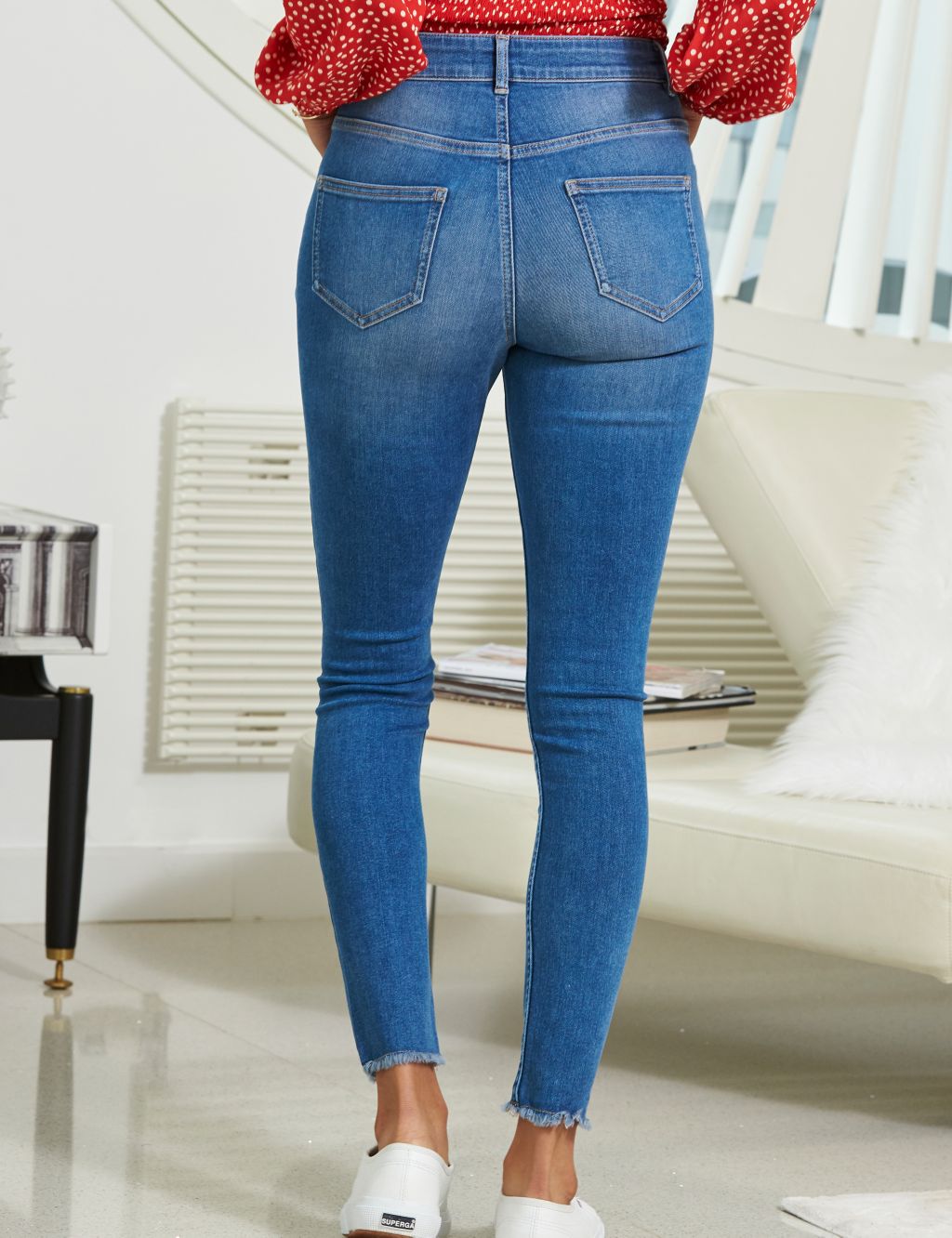 High Waisted Raw Hem Skinny Jeans image 3