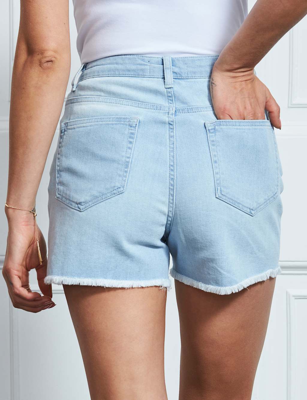 Denim Cut Off High Waisted Shorts image 3