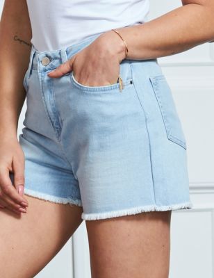 M&S Sosandar Womens Denim Cut Off High Waisted Shorts
