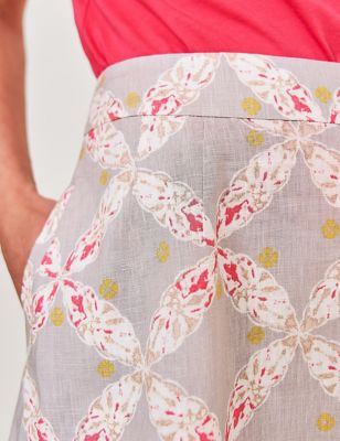 M&S White Stuff Womens Pure Linen Floral Midi A-Line Skirt