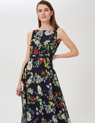M&S Hobbs Womens Floral Sleeveless Midi Swing Dress