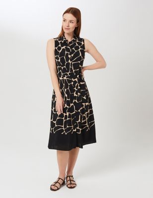 M&S Hobbs Womens Animal Print Sleeveless Midi Shirt Dress