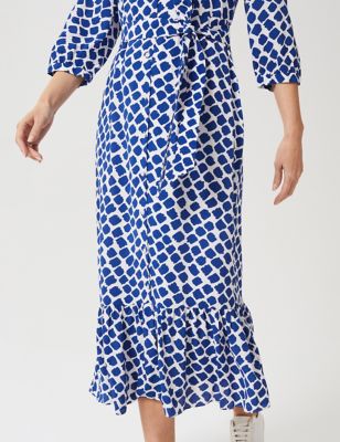 M&S Hobbs Womens Geometric Collared Midaxi Shirt Dress