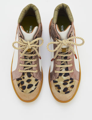 M&S White Stuff Womens Lace Up Leather High Top Trainers - 4 - Brown Mix, Brown Mix