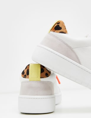 M&S White Stuff Womens Lace Up Leather Trainers - 4 - White Mix, White Mix