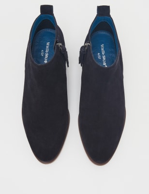 M&S White Stuff Womens Suede Block Heel Pointed Ankle Boots - 4 - Navy, Navy,Black