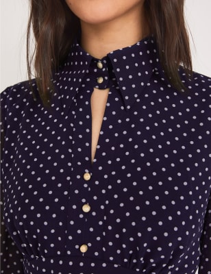 M&S Finery London Womens Chiffon Polka Dot Midi Tea Dress - 10 - Navy Mix, Navy Mix