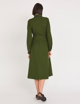 M&S Finery London Womens Linen Tie Front Midi Shirt Dress - 8 - Khaki, Khaki