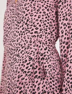 M&S Finery London Womens Animal Print V-Neck Midi Wrap Dress - 10 - Pink Mix, Pink Mix