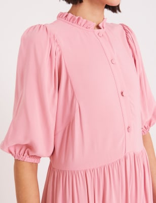 M&S Finery London Womens High Neck Frill Detail Midi Smock Dress - 8 - Pink, Pink