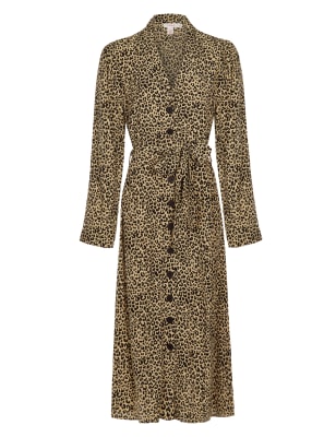 M&S Finery London Womens Crepe Animal Print Midi Shirt Dress - 10 - Taupe Mix, Taupe Mix