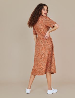 M&S Finery London Womens Pure Cotton Animal Print Midi Shirt Dress