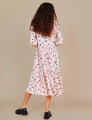 M&S Finery London Womens Polka Dot Round Neck Midi Tiered Dress