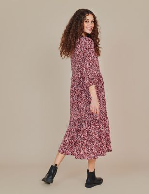 M&S Finery London Womens Floral Round Neck Midi Tiered Dress