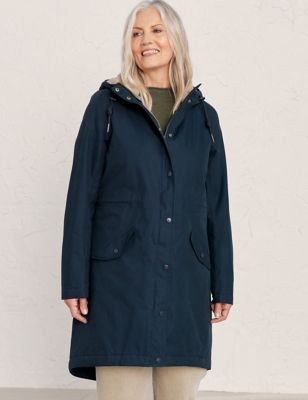 Seasalt Cornwall Womens Cotton Rich Hooded Longline Raincoat - 8 - Navy, Navy