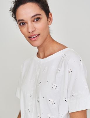M&S White Stuff Womens Pure Cotton Brodierie T-Shirt