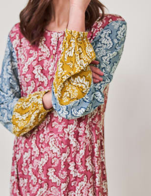 M&S White Stuff Womens Floral Round Neck Midi Smock Dress - 6 - Pink Mix, Pink Mix