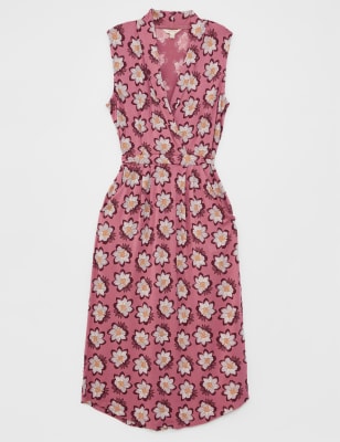 M&S White Stuff Womens Floral V-Neck Sleeveless Midi Tea Dress - 8 - Pink Mix, Pink Mix