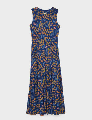 M&S White Stuff Womens Jersey Floral V-Neck Maxi Waisted Dress - 6 - Blue Mix, Blue Mix